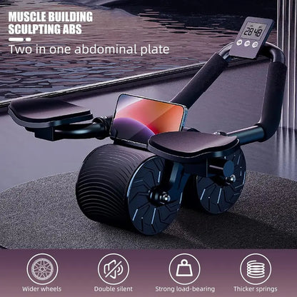 Summerwins Unisex Ab Roller Wheel - Smart Automatic Rebound Dual-Wheel, Anti-Slip Grip, Digital Timer, Phone Holder, Eco-Friendly & Durable Build, 5-Layer Protection, Floor-Protecting, Noise-Reducing Core Training Tool for Home, Gym Use