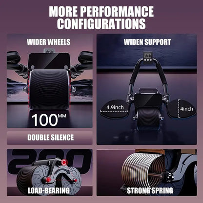 Summerwins Unisex Ab Roller Wheel - Smart Automatic Rebound Dual-Wheel, Anti-Slip Grip, Digital Timer, Phone Holder, Eco-Friendly & Durable Build, 5-Layer Protection, Floor-Protecting, Noise-Reducing Core Training Tool for Home, Gym Use